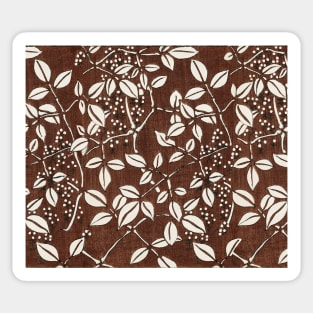 WHITE LEAVES AND TREE BRANCHES IN BROWN Antique Japanese Floral Pattern Sticker